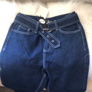 Wide leg denim high waisted jeans